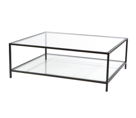 Metal Coffee Table with Glass Top and Glass shelf