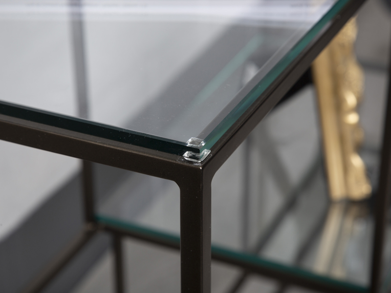 Metal and glass side console table 