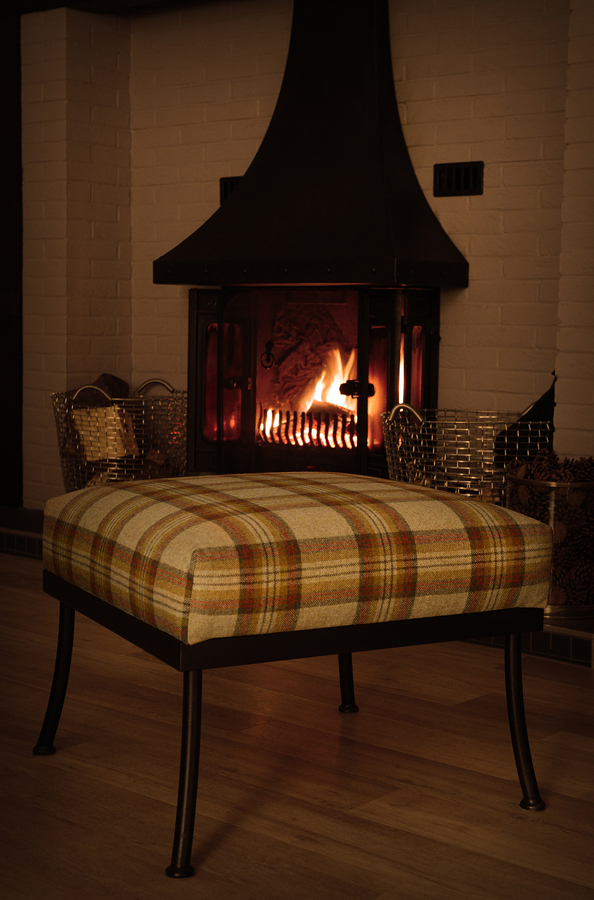 Tartan fabric footstool