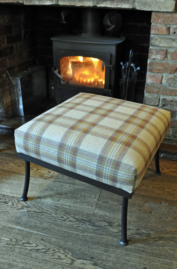 Tartan fabric footstool